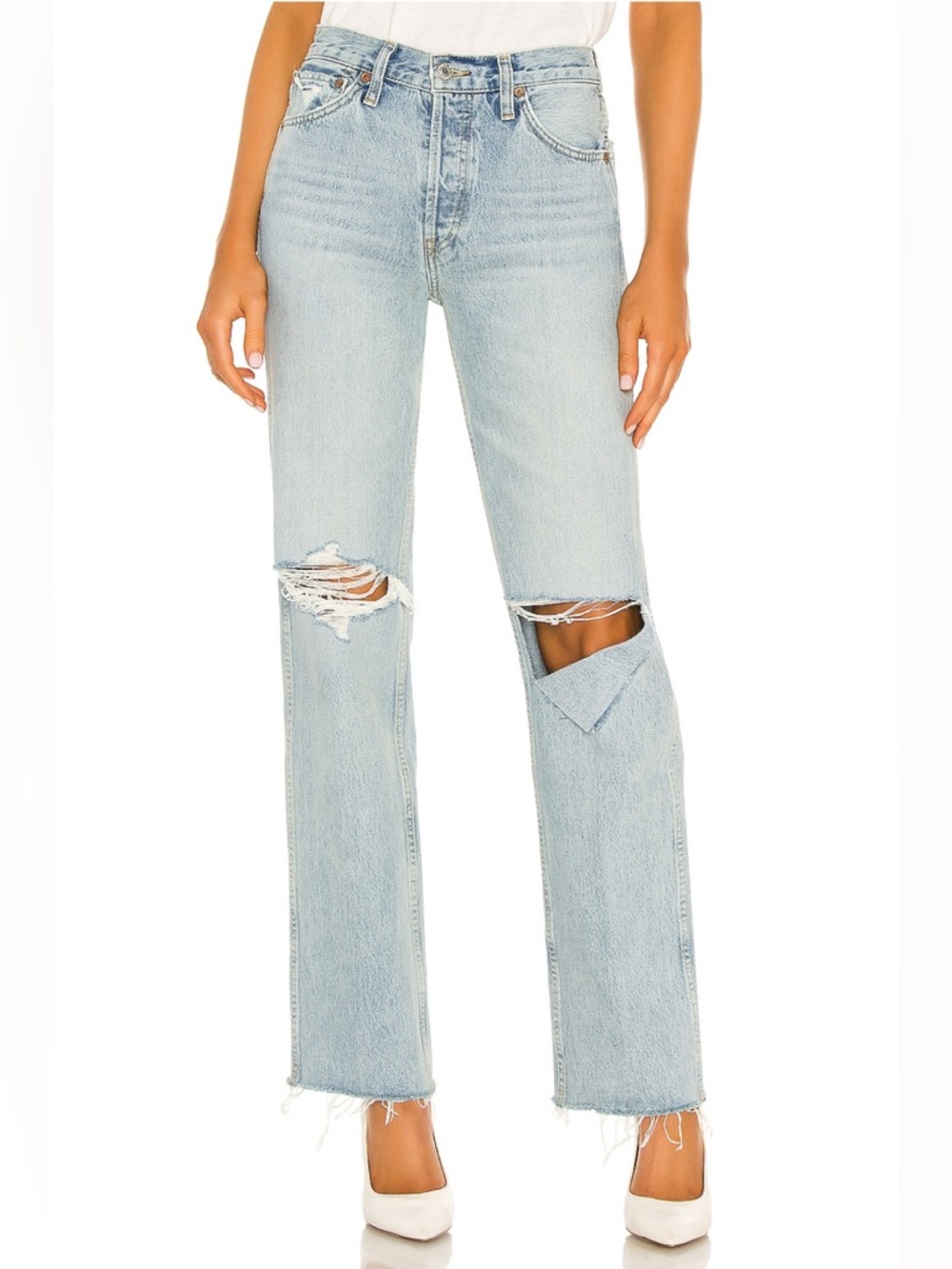 Originals 90s High Rise Loose Jeans in Breezy Indigo With Rips